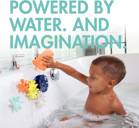 Boon Cogs Baby Bath Toys - Spinning Gear Themed Sensory Baby Toys for Bathtub - Suction Toys for Bathtub Walls - Navy and Yellow - 5 Count - Ages 12 Months and Up in Kuwait