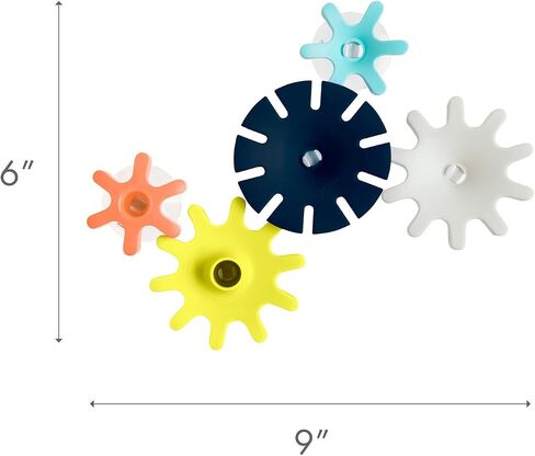 Boon Cogs Baby Bath Toys - Spinning Gear Themed Sensory Baby Toys for Bathtub - Suction Toys for Bathtub Walls - Navy and Yellow - 5 Count - Ages 12 Months and Up in Kuwait