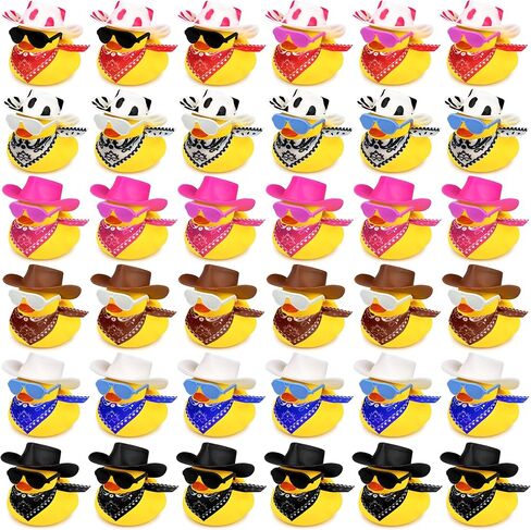 36 Sets Cowboy Ducks with Mini Hat Scarf and Sunglasses Mini Bath Duck Toys for Birthday Swimming Party Gift Favor Decorations in Kuwait
