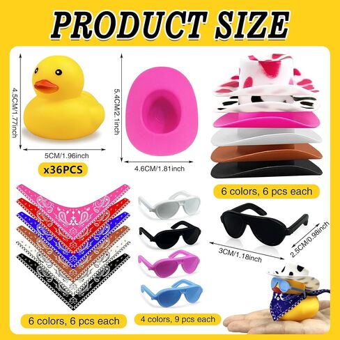 36 Sets Cowboy Ducks with Mini Hat Scarf and Sunglasses Mini Bath Duck Toys for Birthday Swimming Party Gift Favor Decorations in Kuwait