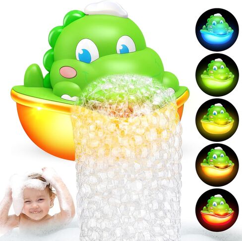 Bath Toys,Light-Up Bath Bubble Machine Automatic Bubble Maker Bathroom Toy for Kids Ages 1-3 4-8 Toddler Bathub Toy Easter Basket Stuffers Dinosaur Toys for Kids 3-5 in Kuwait