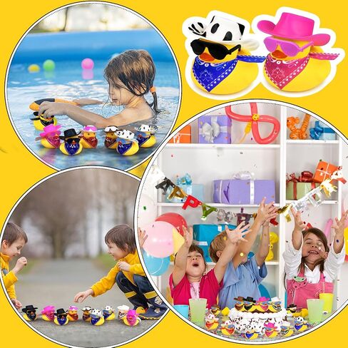 36 Sets Cowboy Ducks with Mini Hat Scarf and Sunglasses Mini Bath Duck Toys for Birthday Swimming Party Gift Favor Decorations in Kuwait