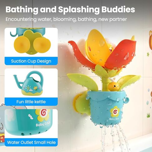 Interactive Bath Toys for Toddlers 1-3 Toys with Flower and Watering Can | Kids Bathtub Toys with Suction Cup Baby Shower Gift in Kuwait