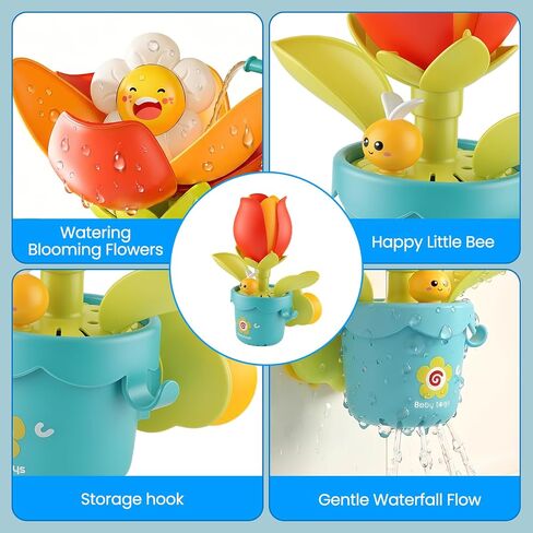 Interactive Bath Toys for Toddlers 1-3 Toys with Flower and Watering Can | Kids Bathtub Toys with Suction Cup Baby Shower Gift in Kuwait