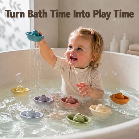 8 Pack Baby Bath Toys Floating Boats,Bathtub&Pool Toys for Kids Ages 1 2 3 | Colorful Stacking Bath Toys for ToddlersWater Toys for Babies 6-12 Months and Toddlers in Kuwait
