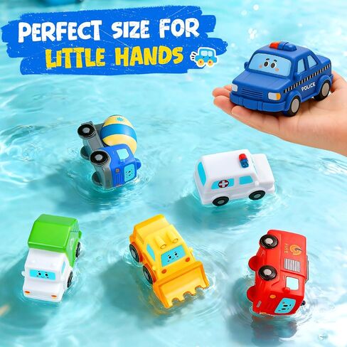 Baby Bath Toys for Kids Ages 1-3, 6 Pack Floating Vehicle Pool Toys | Soft Squeezable, Mold Free, No Hole, Toddler Bathtub Toys, Newborn Shower Gifts for Infant Boys & Girls in Kuwait