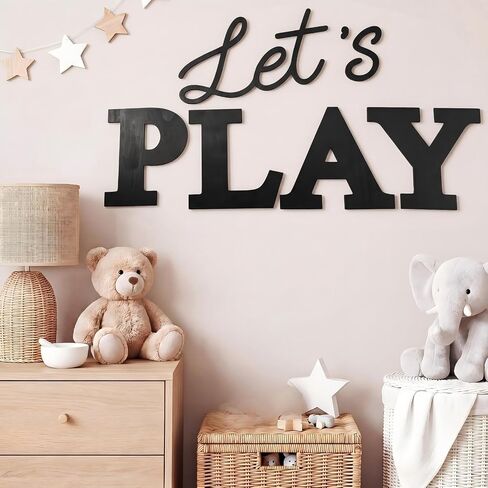Kigley 17 Inch Nursery Sign Wooden Playroom Wall Decor Playroom Wall Plaques Decoration for Kids Toddler Nursery Room Home Classroom Decor(Natural,Let Play) in Kuwait