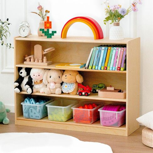 Kids Bookshelf and Toy Storage Shelf Wooden Montessori Shelf | 3-Tier Toy Shelf Birch Montessori Furniture Children Classroom Bookcase for Kids Room, Playroom, Nursery, Daycare, Preschool in Kuwait