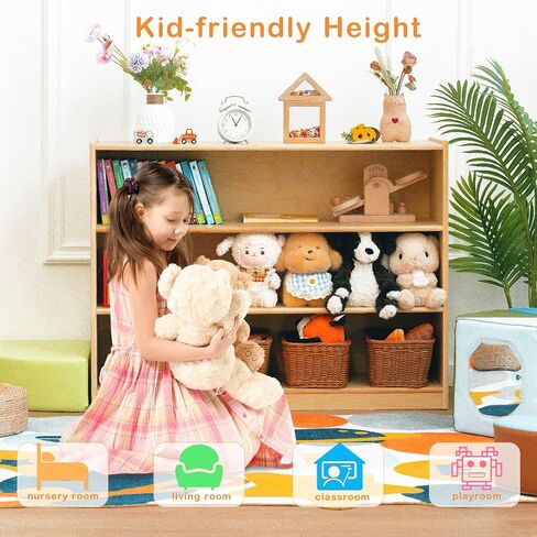 Kids Bookshelf and Toy Storage Shelf Wooden Montessori Shelf | 3-Tier Toy Shelf Birch Montessori Furniture Children Classroom Bookcase for Kids Room, Playroom, Nursery, Daycare, Preschool in Kuwait