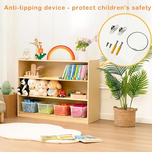 Kids Bookshelf and Toy Storage Shelf Wooden Montessori Shelf | 3-Tier Toy Shelf Birch Montessori Furniture Children Classroom Bookcase for Kids Room, Playroom, Nursery, Daycare, Preschool in Kuwait