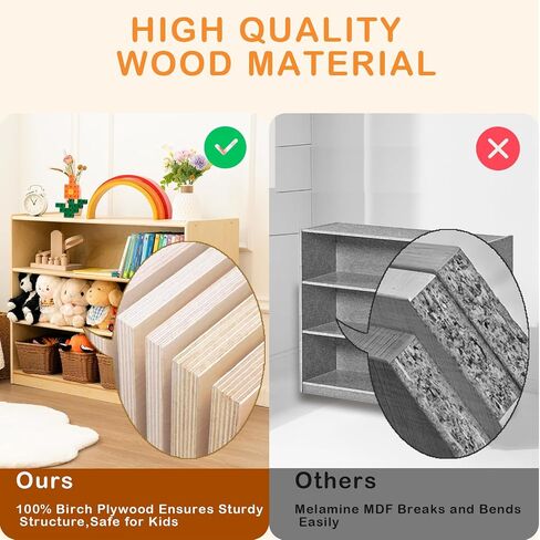 Kids Bookshelf and Toy Storage Shelf Wooden Montessori Shelf | 3-Tier Toy Shelf Birch Montessori Furniture Children Classroom Bookcase for Kids Room, Playroom, Nursery, Daycare, Preschool in Kuwait