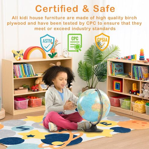 Kids Bookshelf and Toy Storage Shelf Wooden Montessori Shelf | 3-Tier Toy Shelf Birch Montessori Furniture Children Classroom Bookcase for Kids Room, Playroom, Nursery, Daycare, Preschool in Kuwait