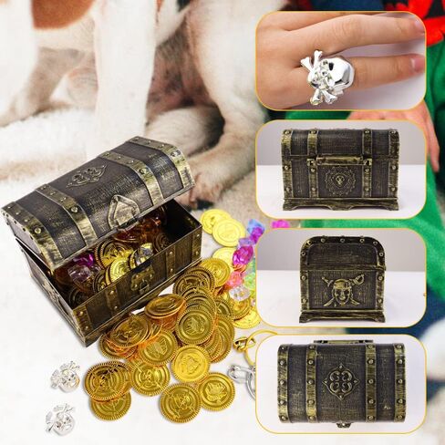 Pirate Treasure Chest Toys Kids Storage Box with Lock for Party Favors | Adventurous Treasure Box, For Boys, Props Party Favors Decoration in Kuwait