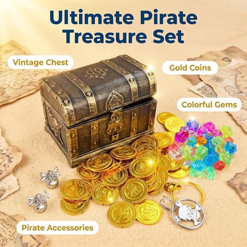 Pirate Treasure Chest Toys Kids Storage Box with Lock for Party Favors | Adventurous Treasure Box, For Boys, Props Party Favors Decoration in Kuwait