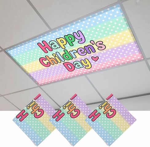 Colorful Striped Magnetic Fluorescent Light Covers for Ceiling Lights 2x4 Ft, Children's Day Cute Stars Stripes Office Classroom Kitchen Drop Ceiling Light Covers Lighting Filters Shade Panel 2 Packs in Kuwait