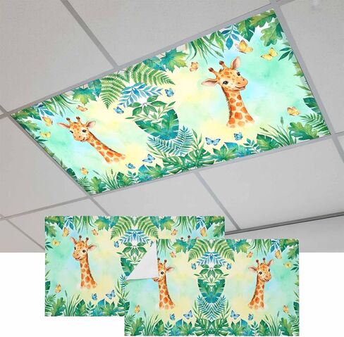 Cartoon Giraffe Magnetic Fluorescent Light Covers for Ceiling Lights 2x4 Ft,Summer Butterfly Fern Tropical Palm Plants Office Classroom Kitchen Drop Ceiling Light Covers Filters Shade Panel 1 Pack in Kuwait
