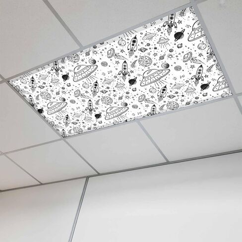 Navy Blue Cartoon Space Magnetic Fluorescent Light Covers for Ceiling Lights 2x4 Ft,Star Spacecraft Rocket Meteorite Office Classroom Kitchen Drop Ceiling Light Covers Filters Shade Panel 2 Packs in Kuwait
