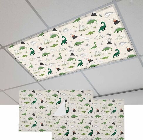 Cartoon Dinosaurs Magnetic Fluorescent Light Covers for Ceiling Lights 2x4 Ft,Funny Cute Mountain Leaves Herbs Dots Office Classroom Kitchen Drop Ceiling Light Covers Filters Shade Panel 3 Packs in Kuwait