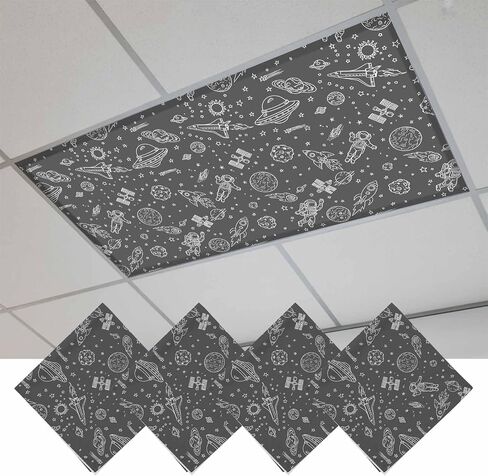 Cartoon Space Magnetic Fluorescent Light Covers for Ceiling Lights 2x4 Ft, Spacecraft Rocket Meteorite Star Cute Office Classroom Kitchen Drop Ceiling Light Covers Lighting Filters Shade Panel 3 Packs in Kuwait