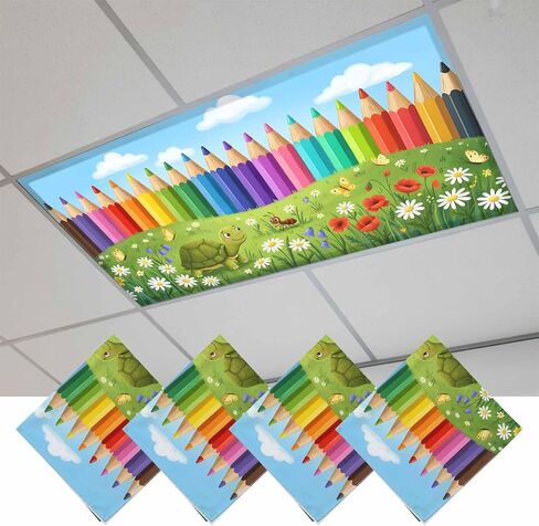 Cartoon Cute Magnetic Fluorescent Light Covers for Ceiling Lights 2x4 Ft,Country Colorful Botanical Sky Blue Green Office Classroom Kitchen Drop Ceiling Light Covers Filters Shade Panel 2 Packs in Kuwait