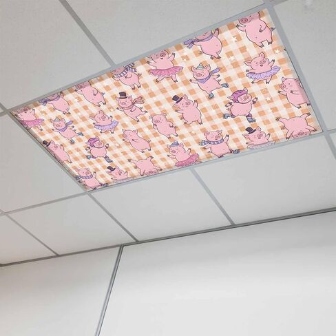 Pink Pigs Magnetic Fluorescent Light Covers for Ceiling Lights 2x4 Ft,Checkered Farmhouse Art Plaid Elegant Animals Office Classroom Kitchen Drop Ceiling Light Covers Filters Shade Panel 3 Packs in Kuwait