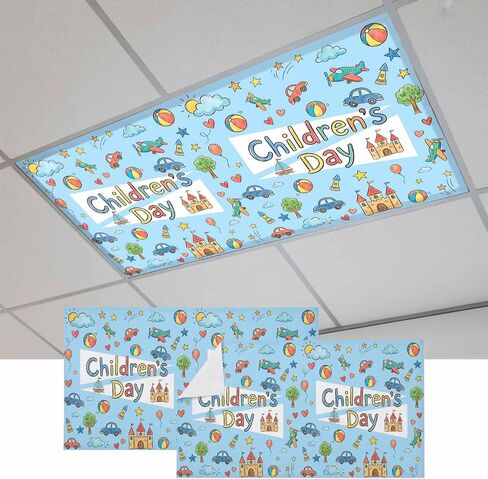 Pink Children's Day Magnetic Fluorescent Light Covers for Ceiling Lights 2x4 Ft,Car Tree Stars Cartoon Modern Art Office Classroom Kitchen Drop Ceiling Light Covers Filters Shade Panel 2 Packs in Kuwait