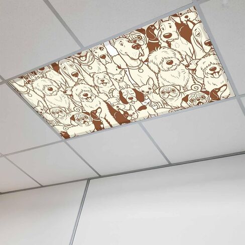 Brown Dog Magnetic Fluorescent Light Covers for Ceiling Lights 2x4 Ft, Cute Line Cartoon Funny Animals Office Classroom Kitchen Drop Ceiling Light Covers Lighting Filters Shade Panel 3 Packs in Kuwait