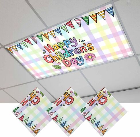 Children's Day Magnetic Fluorescent Light Covers for Ceiling Lights 2x4 Ft,Cartoon Colorful Polka Dot Flowers Leaf Plaid Office Classroom Kitchen Drop Ceiling Light Covers Filters Shade Panel 4 Packs in Kuwait
