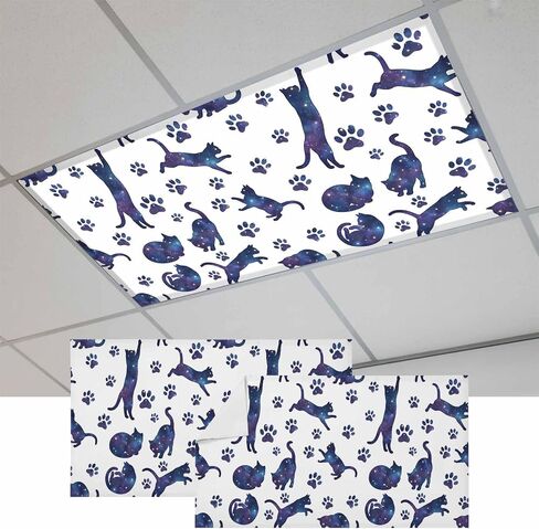 Blue Starry Sky Cat Magnetic Fluorescent Light Covers for Ceiling Lights 2x4 Ft, Cat Paw Farmhouse Office Classroom Kitchen Drop Ceiling Light Covers Lighting Filters Shade Panel 2 Packs in Kuwait
