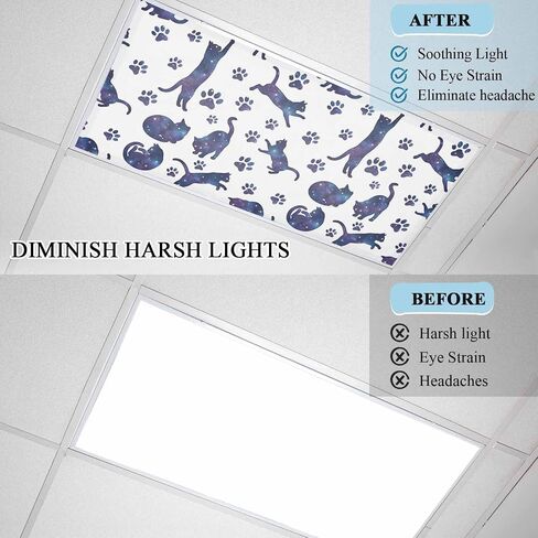 Blue Starry Sky Cat Magnetic Fluorescent Light Covers for Ceiling Lights 2x4 Ft, Cat Paw Farmhouse Office Classroom Kitchen Drop Ceiling Light Covers Lighting Filters Shade Panel 2 Packs in Kuwait