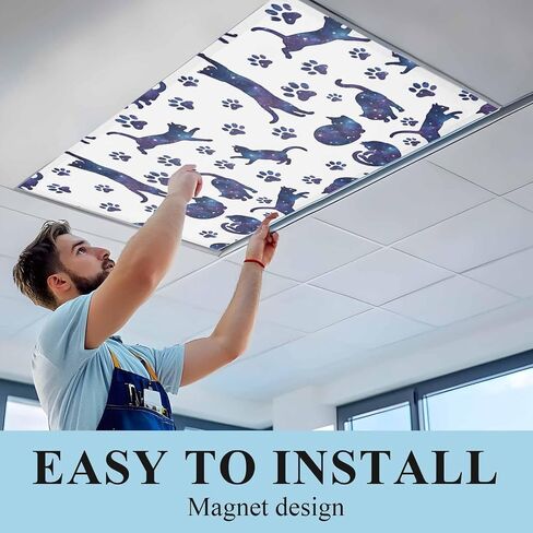 Blue Starry Sky Cat Magnetic Fluorescent Light Covers for Ceiling Lights 2x4 Ft, Cat Paw Farmhouse Office Classroom Kitchen Drop Ceiling Light Covers Lighting Filters Shade Panel 2 Packs in Kuwait