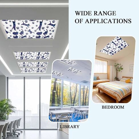Blue Starry Sky Cat Magnetic Fluorescent Light Covers for Ceiling Lights 2x4 Ft, Cat Paw Farmhouse Office Classroom Kitchen Drop Ceiling Light Covers Lighting Filters Shade Panel 2 Packs in Kuwait
