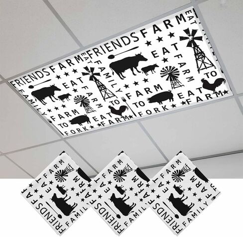 Cow Pig Chicken Magnetic Fluorescent Light Covers for Ceiling Lights 2x4 Ft,Country Farm Barn Windmill Star Text Office Classroom Kitchen Drop Ceiling Light Covers Lighting Filters Shade Panel 2 Packs in Kuwait