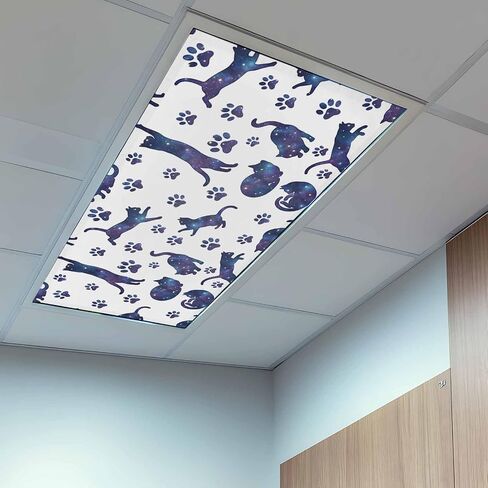 Blue Starry Sky Cat Magnetic Fluorescent Light Covers for Ceiling Lights 2x4 Ft, Cat Paw Farmhouse Office Classroom Kitchen Drop Ceiling Light Covers Lighting Filters Shade Panel 2 Packs in Kuwait