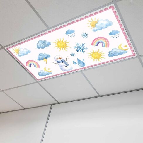 Cute Snowman Magnetic Fluorescent Light Covers for Ceiling Lights 2x4 Ft, Pink Weather Snowy Rainy Sun Rainbow Office Classroom Kitchen Drop Ceiling Light Covers Lighting Filters Shade Panel 3 Packs in Kuwait