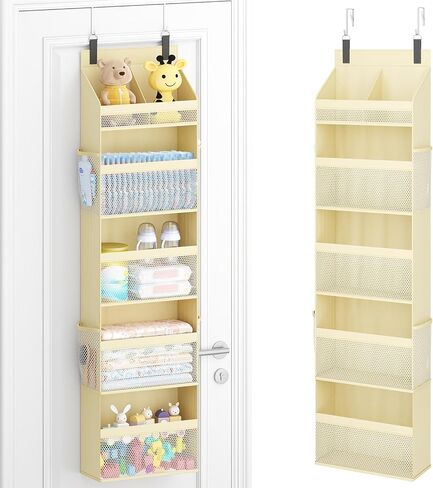 Lifewit 4 Tier Over the Door Diaper Organizer for Nursery, Large Heavy Duty Hanging Storage with 4 Mesh Side Pockets, Sturdy Back of Door Shelf for Baby Stuff Toy in Pantry, Laundry, Bathroom, Gray in Kuwait