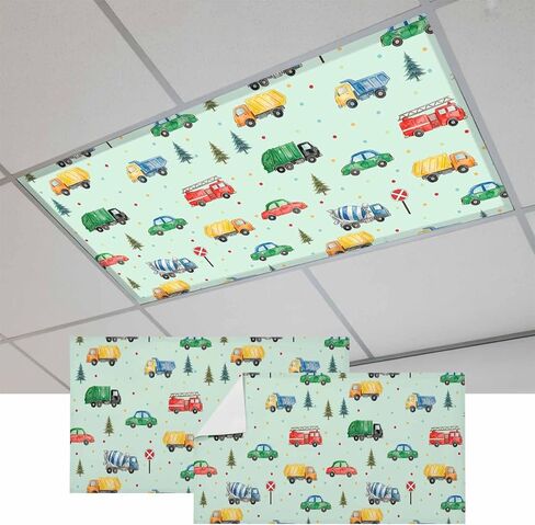 Teal Cartoon Truck Magnetic Fluorescent Light Covers for Ceiling Lights 2x4 Ft,Funny Cute Colorful Car Tree Polka Dot Office Classroom Kitchen Drop Ceiling Light Covers Filters Shade Panel 4 Packs in Kuwait