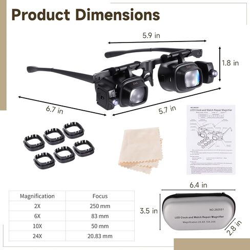Magnifying Glasses with LED Light and Adjustable Angle Lamp, Loupe Magnifier for Close Inspection, Flip Up Lenses, Interchangeable Lens 2X 6X 10X 24X, for Jewelry Watch Repair and Crafting in Kuwait