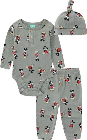 Disney Pooh Mickey Baby Boys Girls Bodysuit Pants and Cap 3 Pc Set Infants in Kuwait