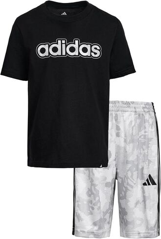 adidas Boys boys Camo Short Set, Black, 3T | Short Sleeve T-Shirt, elastic waist, regular fit, logo detail in Kuwait