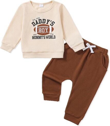 NZRVAWS Toddler Baby Boy Clothes Infant Fall Winter Outfit Long Sleeve Pant Top Set 2Pcs Waffle Sweatshirt 0Month-3Years in Kuwait