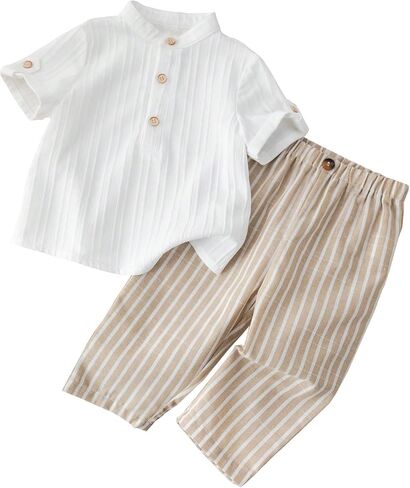 Baby Boys 2Pcs Summer Clothes Button Shirt and Stripe Pants Set 6M-3Y in Kuwait