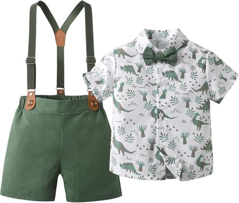 Boarnseorl Baby Boys Shorts Sets, Infant Shirt+Shorts+Bow Tie+Suspenders Outfits Suits in Kuwait