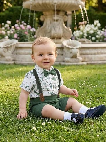 Boarnseorl Baby Boys Shorts Sets, Infant Shirt+Shorts+Bow Tie+Suspenders Outfits Suits in Kuwait