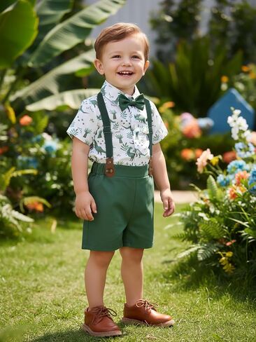 Boarnseorl Baby Boys Shorts Sets, Infant Shirt+Shorts+Bow Tie+Suspenders Outfits Suits in Kuwait