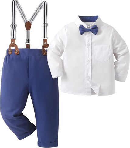 Boarnseorl Baby Boys Pants Sets, Infant Long Sleeve Shirt + Pants + Bow Tie + Suspenders Outfits in Kuwait
