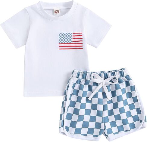 Hnyenmcko Baby Boy 4th Of July Outfit American Flag T-Shirt Tops Elastic Shorts Independence Day Toddler Boy Summer Clothes in Kuwait