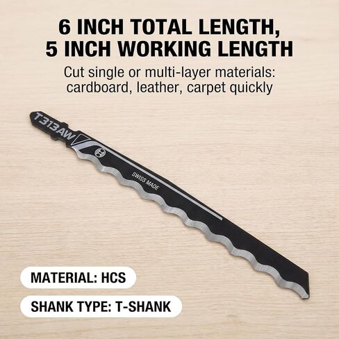 T313AW3 6 in. Knife Edge Special for Soft Materials T-Shank Jig Saw Jigsaw Blade for Cutting Cardboard Leather Carpet Blades Wood Hardwood Plastic - 5PCS in Kuwait