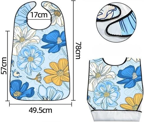 1PCS Waterproof Eating Bib for Elderly, Large Floral Print Adult Bib, Stain-Resistant Adult Apron for Seniors, Protects Clothing During Mealtime, Easy to Clean, Blue Base with Big Floral Design in Kuwait