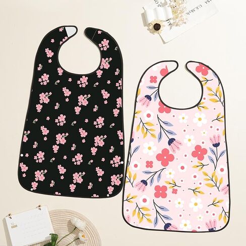 1PCS Waterproof Eating Bib for Elderly, Large Floral Print Adult Bib, Stain-Resistant Adult Apron for Seniors, Protects Clothing During Mealtime, Easy to Clean, Blue Base with Big Floral Design in Kuwait